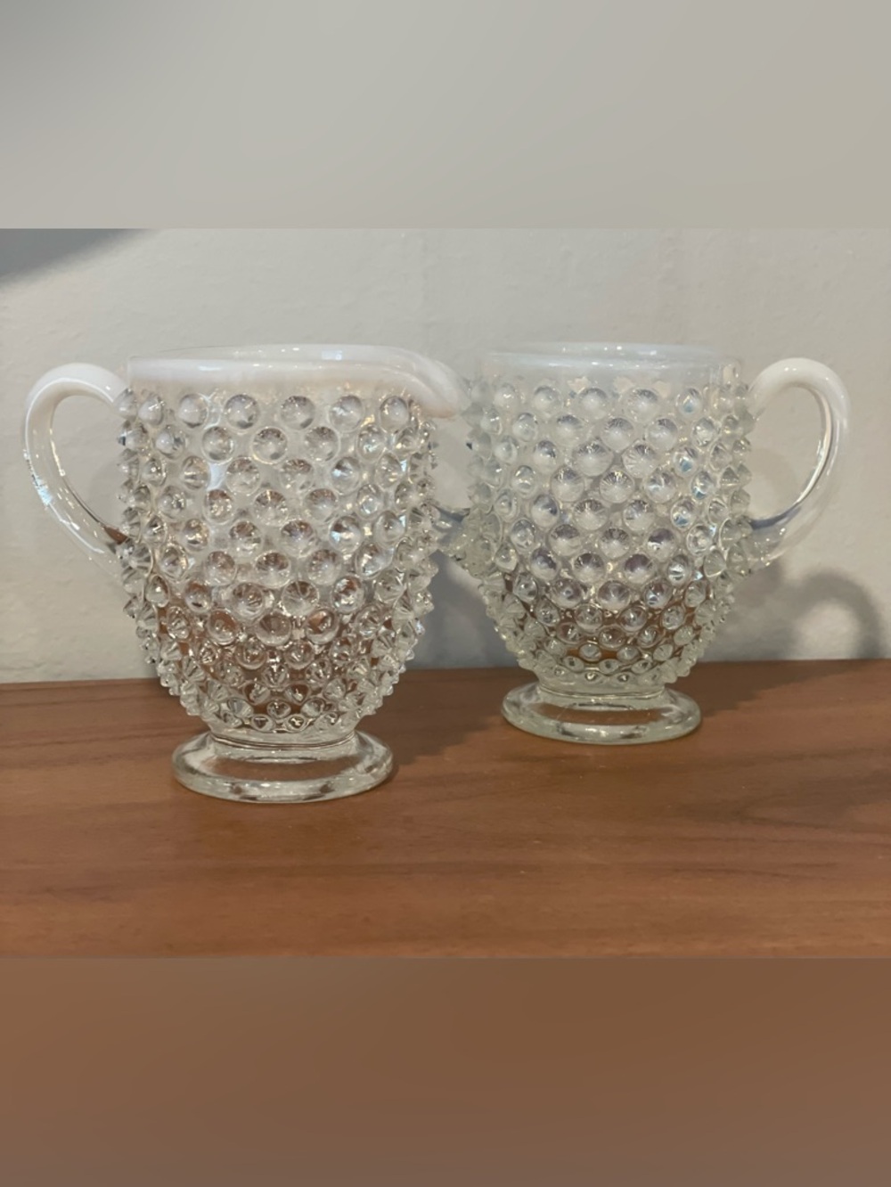 Vintage Fenton Hobnail opalescent moonstone sugar & creamer set.